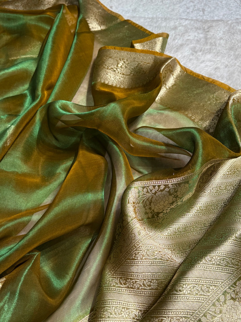 Mehandi Shades Pure Tissue Silk Saree with Brocade Blouse PT-08
