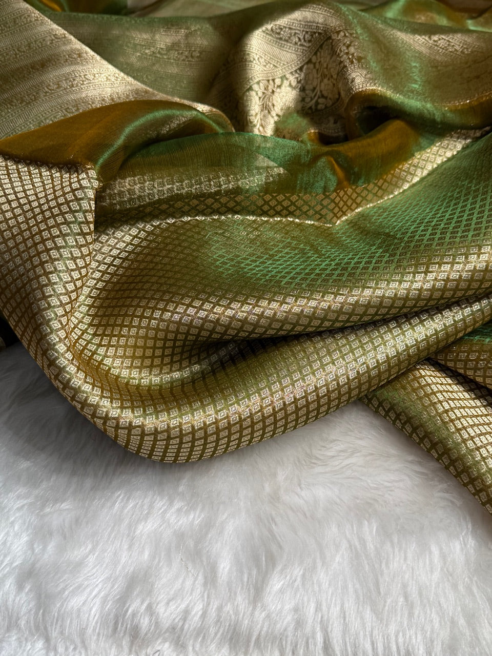 Mehandi Shades Pure Tissue Silk Saree with Brocade Blouse PT-08