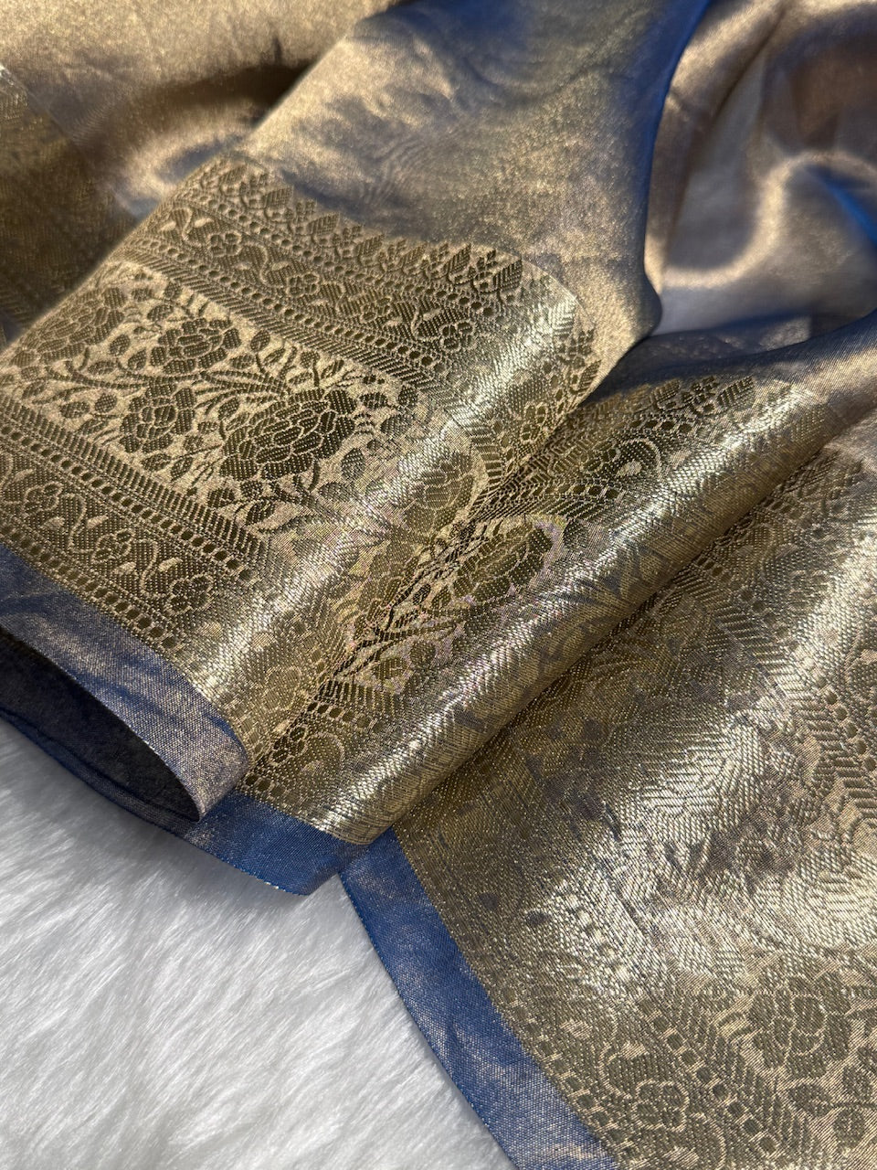 Pestal Royal Blue Shades Pure Tissue Silk Saree with Brocade Blouse PT-08