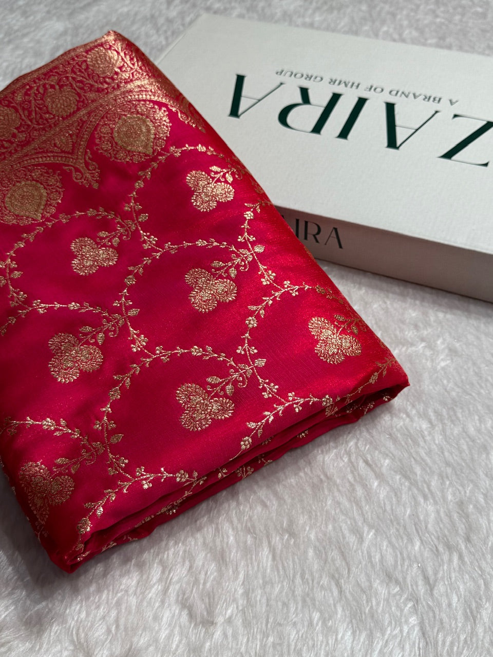 Satin Silk Saree Jaal in Pinkish Red Shades SS23