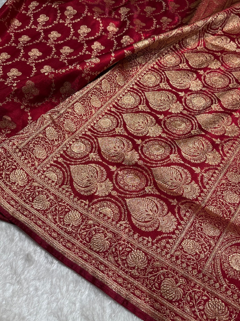 Satin Silk Saree Jaal in Maroon Shades SS23