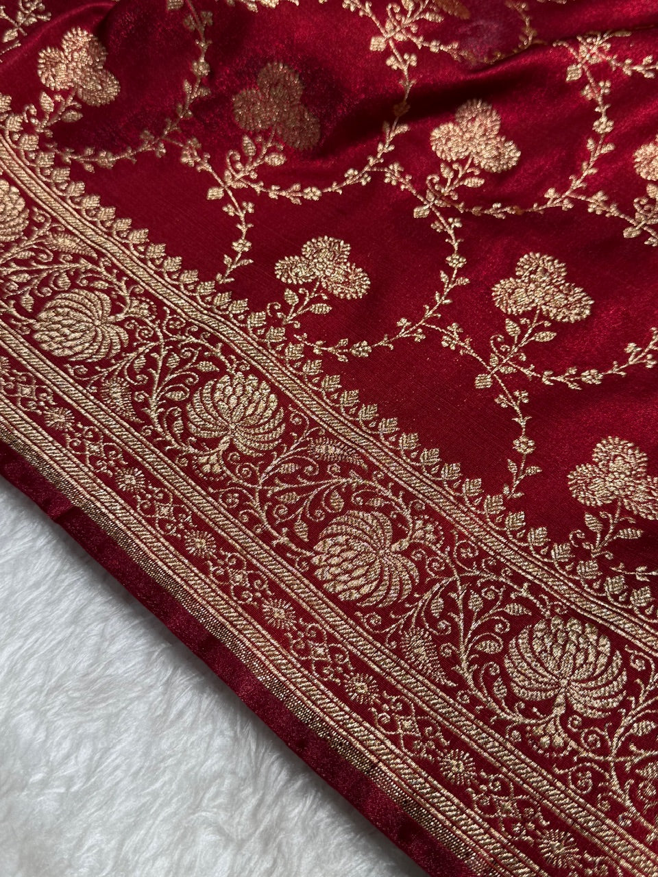 Satin Silk Saree Jaal in Maroon Shades SS23