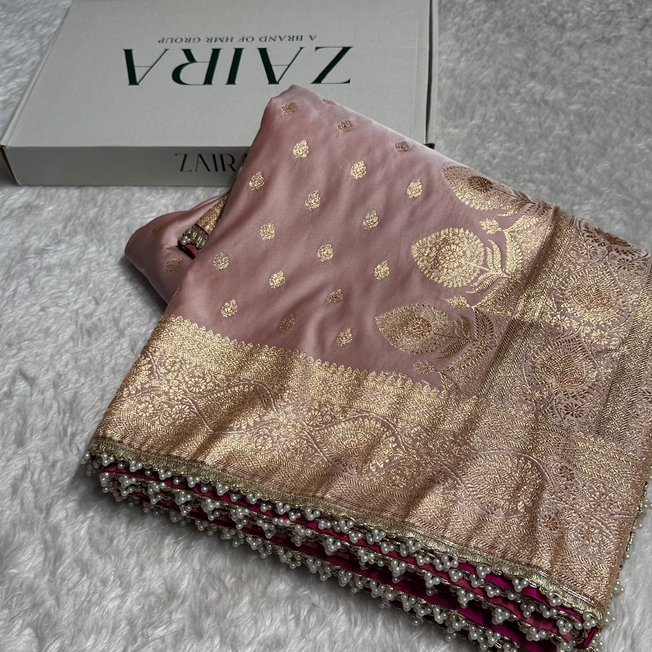 Banarasi Satin Katan Silk Saree In Rose Gold Shades with gotta Patti
