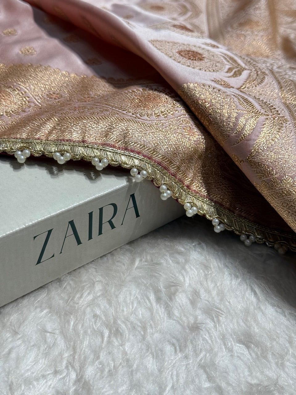 Banarasi Satin Katan Silk Saree In Rose Gold Shades with gotta Patti