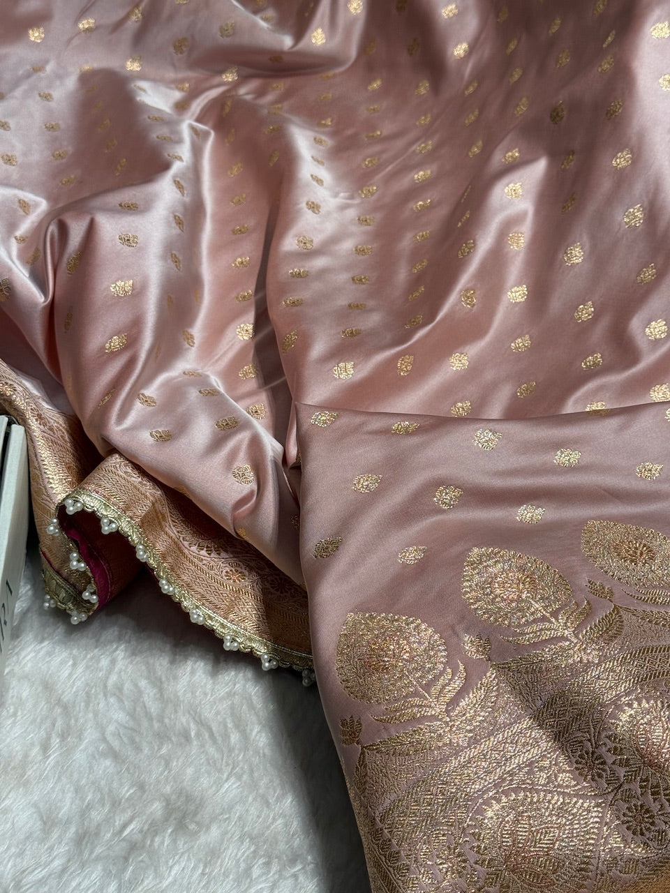 Banarasi Satin Katan Silk Saree In Rose Gold Shades with gotta Patti
