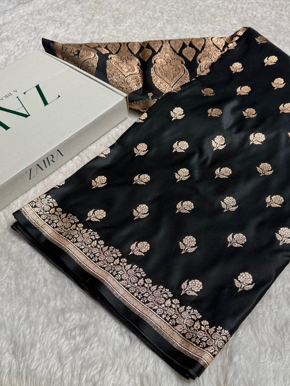 Black Floral Booti Katan Silk Saree SK23