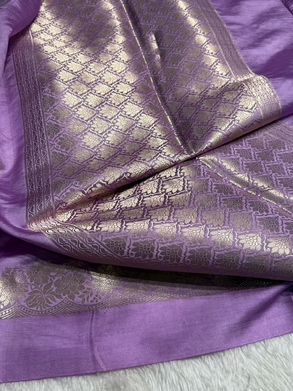 Lavender Flower Boota Pure Caramel Mango Silk Saree