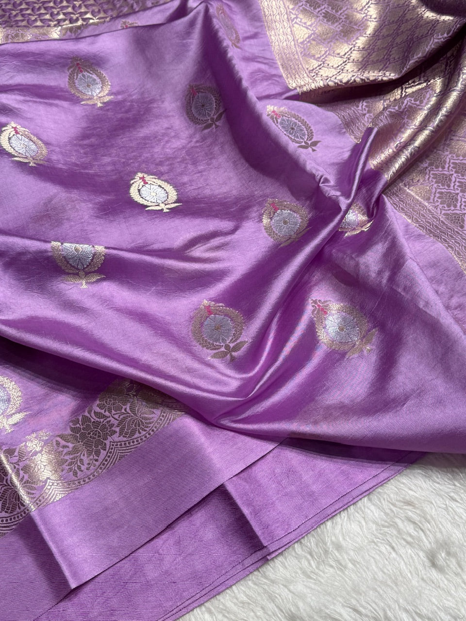Lavender Flower Boota Pure Caramel Mango Silk Saree