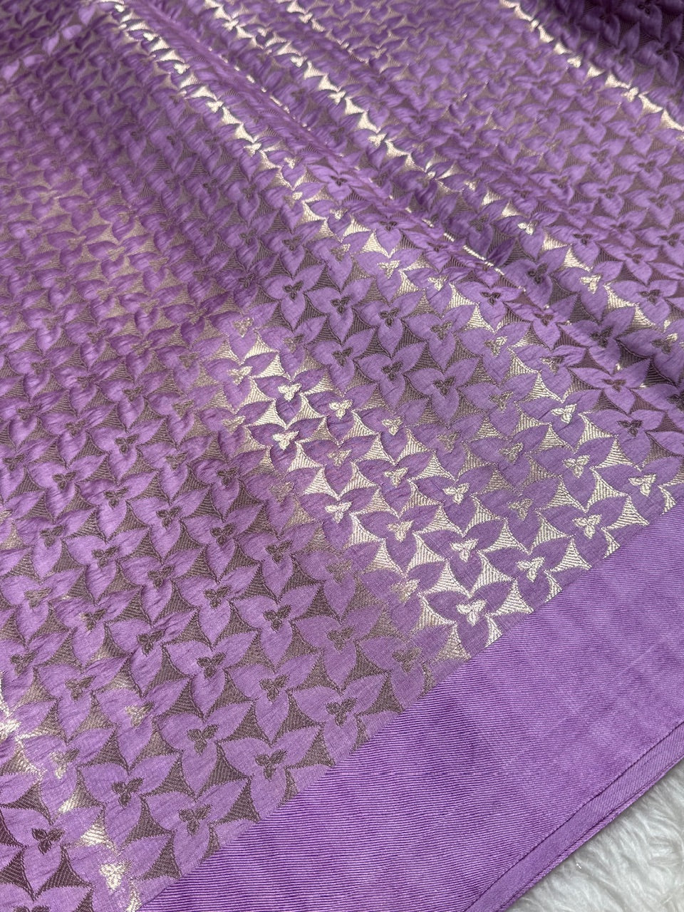 Lavender Flower Boota Pure Caramel Mango Silk Saree