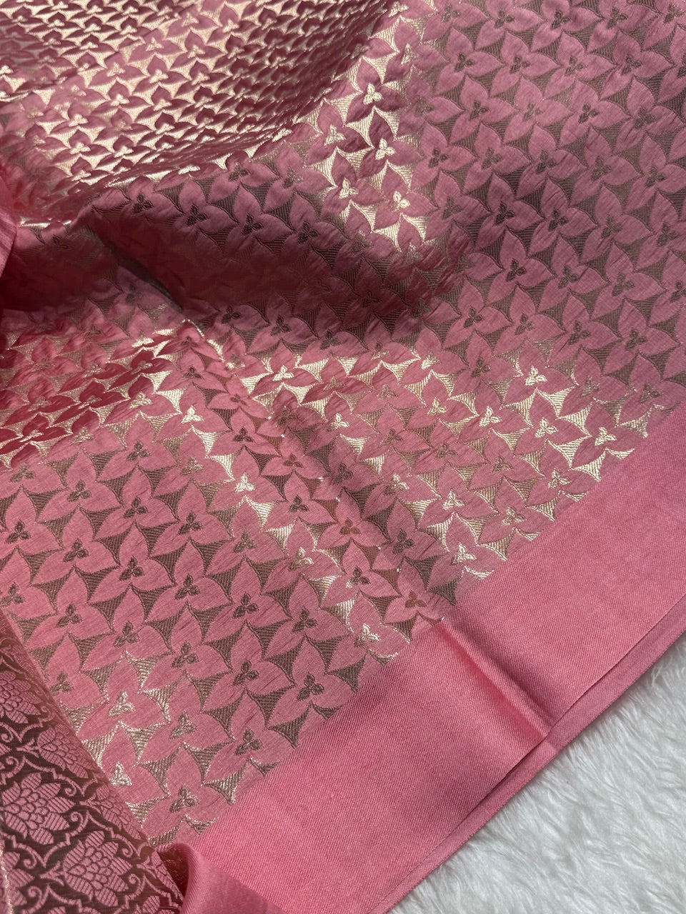 Baby Pink Flower Boota Pure Caramel Mango Silk Saree