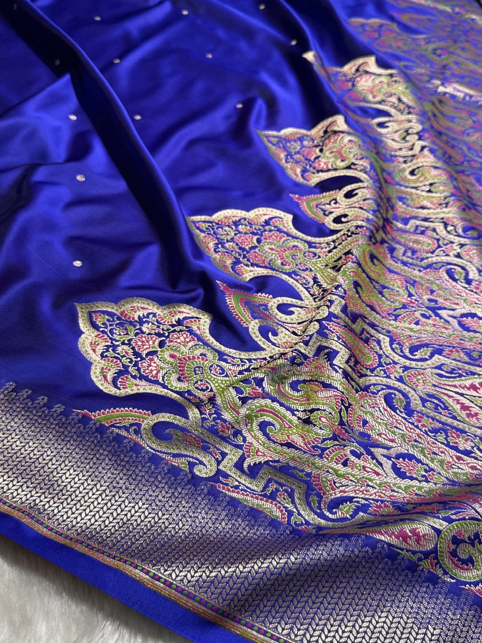 Royal Blue Booti Pattern Satin Katan Silk Saree SK56