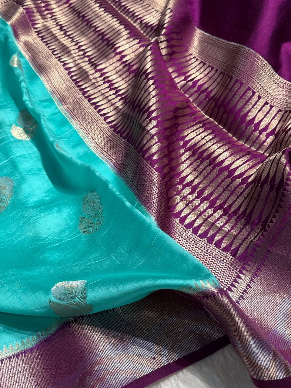 Sky Blue Flower Boota Pure Caramel Mango Silk Saree