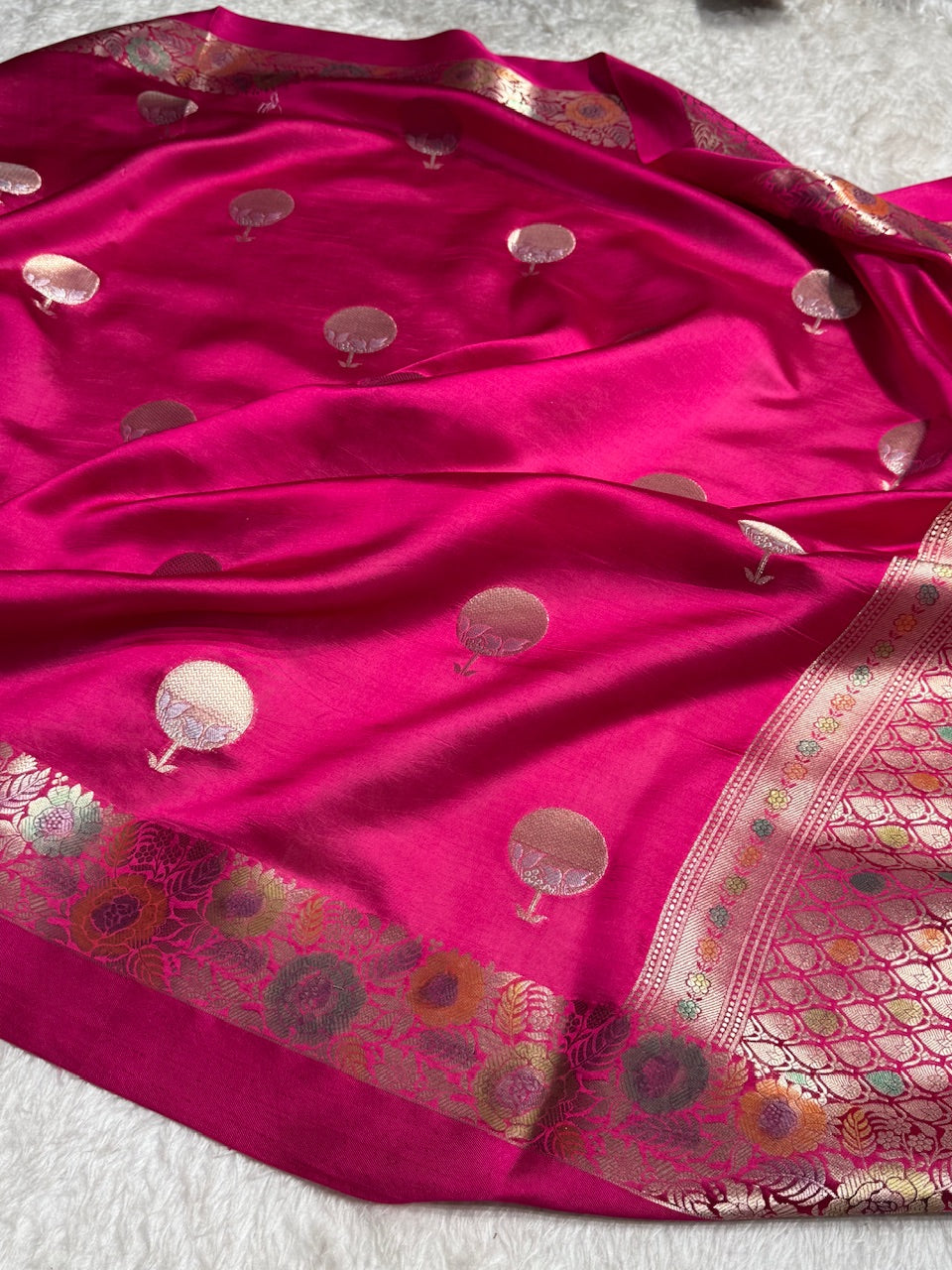 Rani Flower Boota Pure Caramel Mango Silk Saree