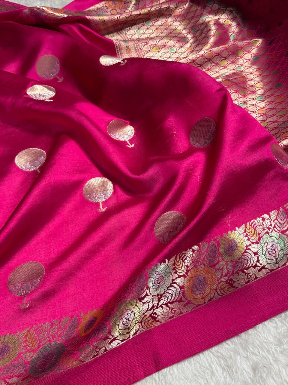Rani Flower Boota Pure Caramel Mango Silk Saree