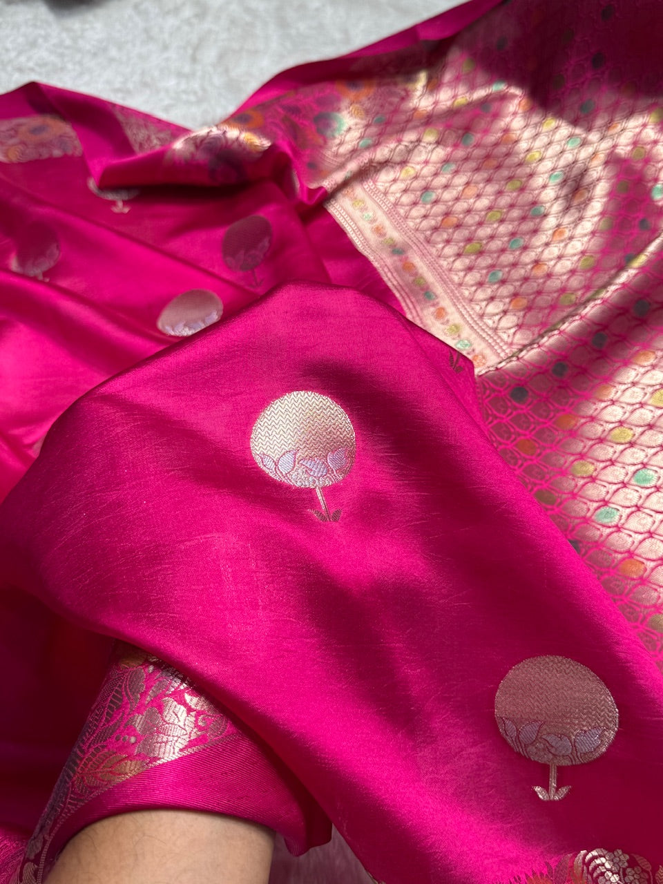 Rani Flower Boota Pure Caramel Mango Silk Saree