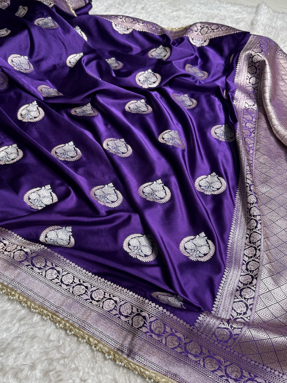 Purple Minakari Boota Mashru Silk Saree With Gota Patti