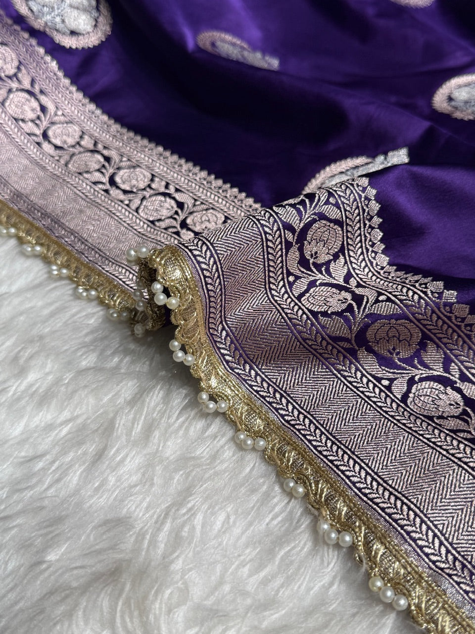 Purple Minakari Boota Mashru Silk Saree With Gota Patti