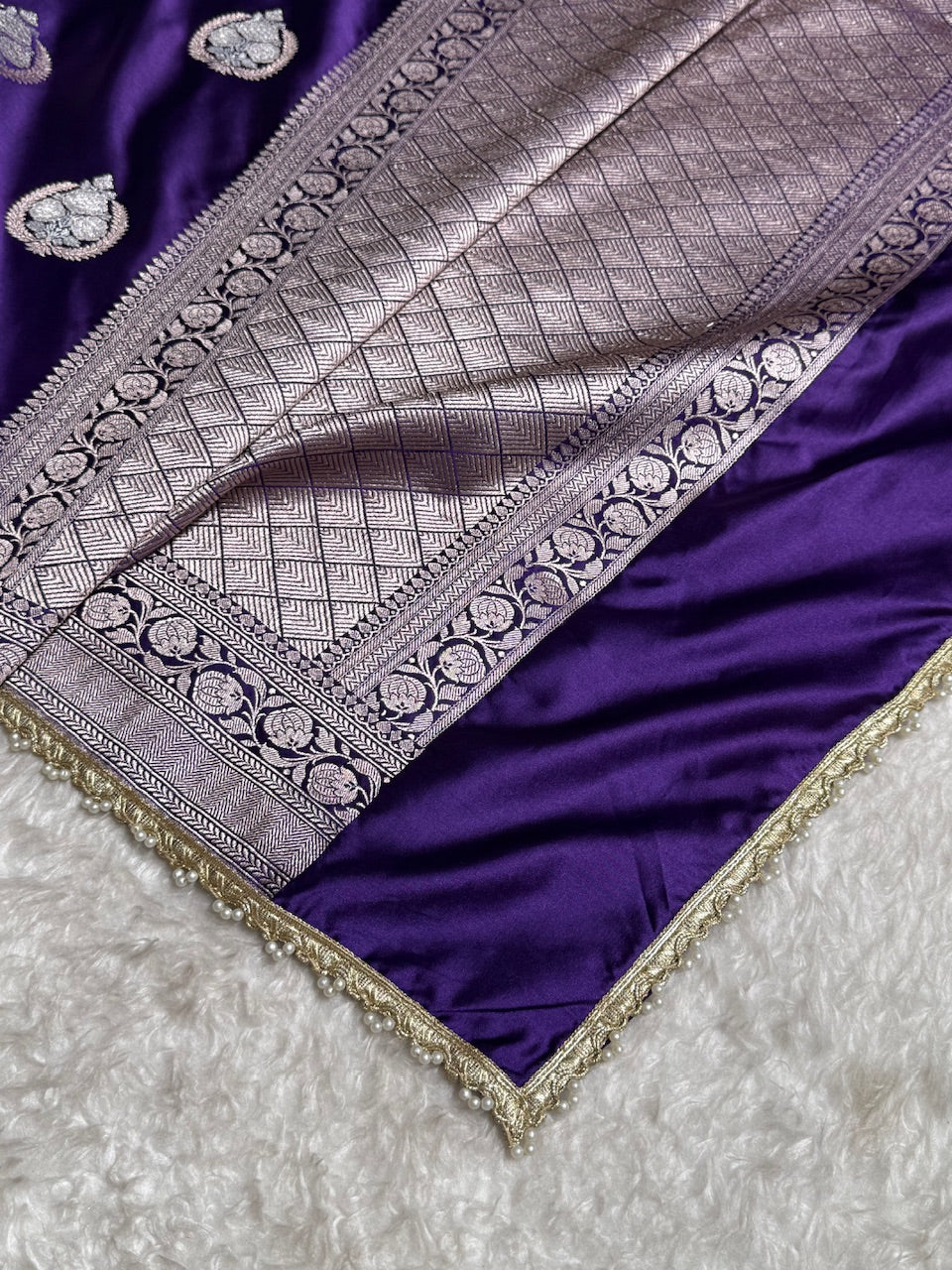Purple Minakari Boota Mashru Silk Saree With Gota Patti