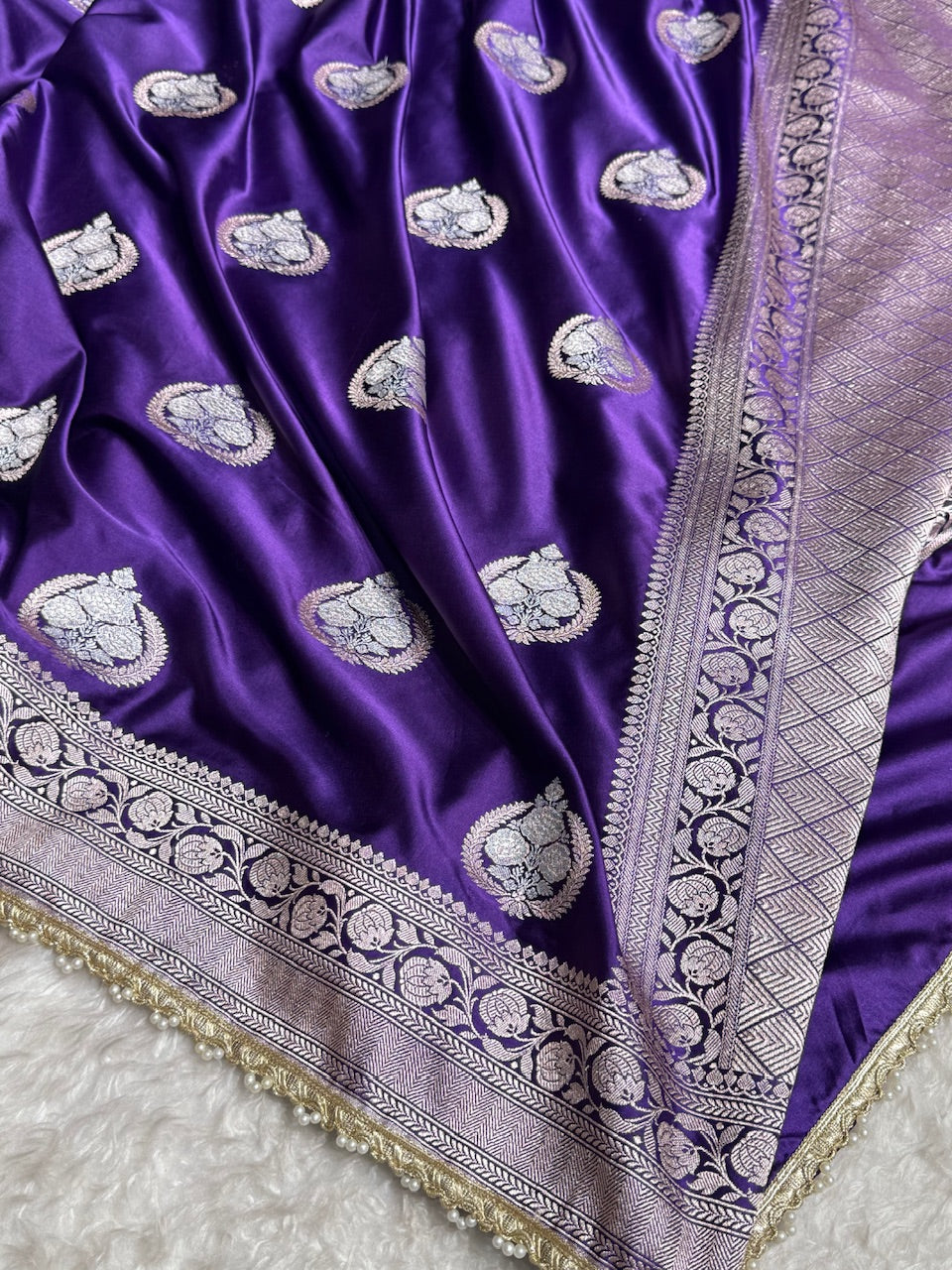 Purple Minakari Boota Mashru Silk Saree With Gota Patti