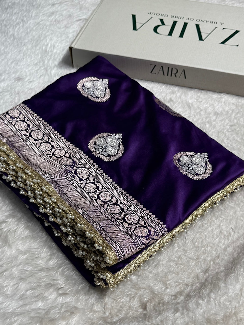 Purple Minakari Boota Mashru Silk Saree With Gota Patti