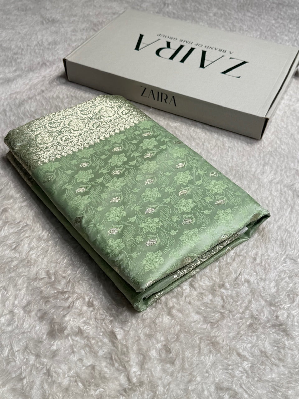 Light Pista Tanchoi Satin Katan Silk Saree SKTM-03