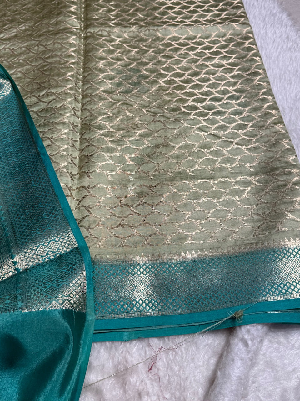 Pista - Firozy Shades Floral Boota & Booti Pure Caramel Mango Silk Saree