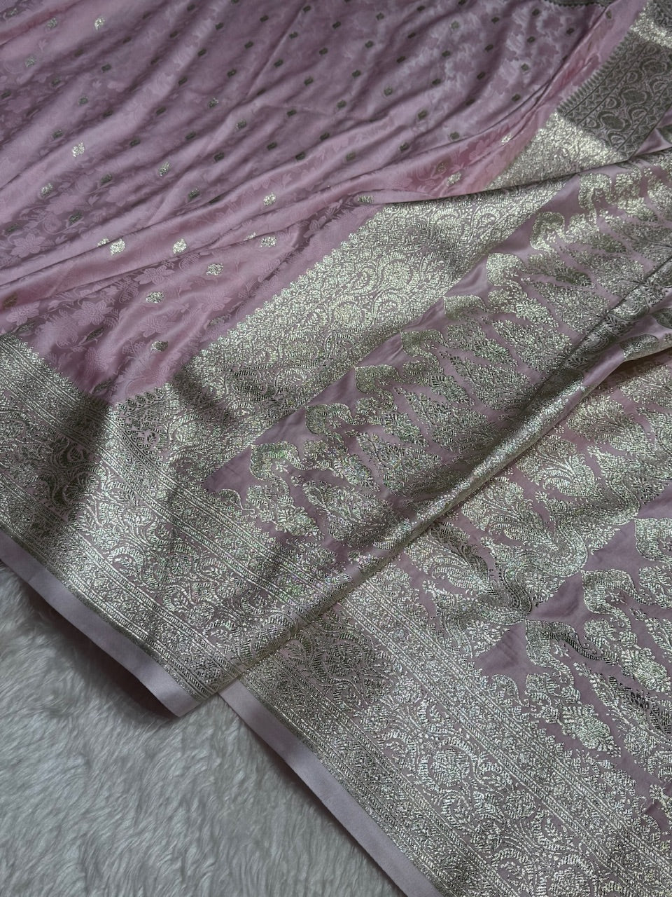 Baby Pink Tanchoi Satin Katan Silk Saree SKTM-03