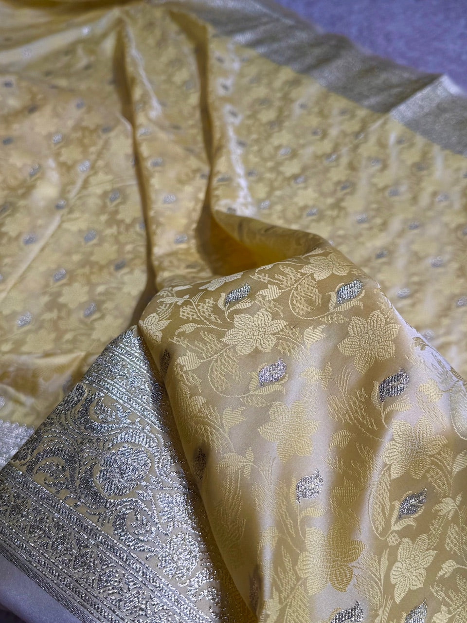 Light Yellow Tanchoi Satin Katan Silk Saree SKTM-03