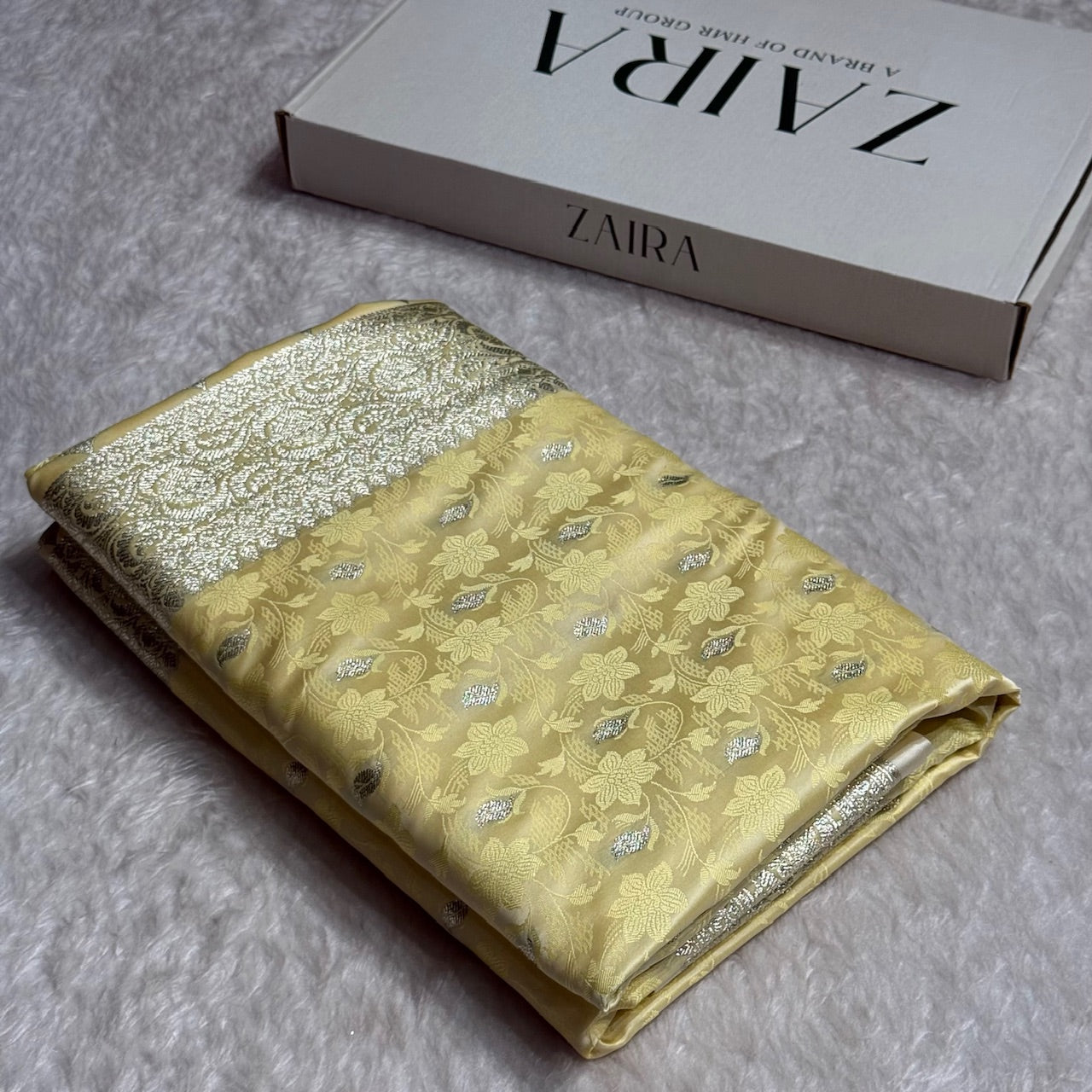 Light Yellow Tanchoi Satin Katan Silk Saree SKTM-03