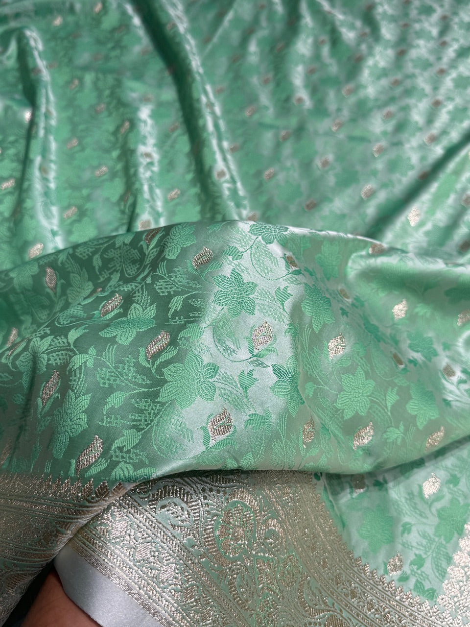 Sea Green Tanchoi Satin Katan Silk Saree SKTM-03