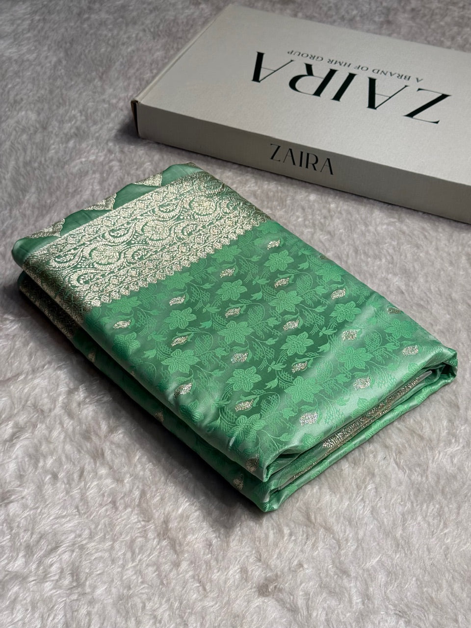 Sea Green Tanchoi Satin Katan Silk Saree SKTM-03