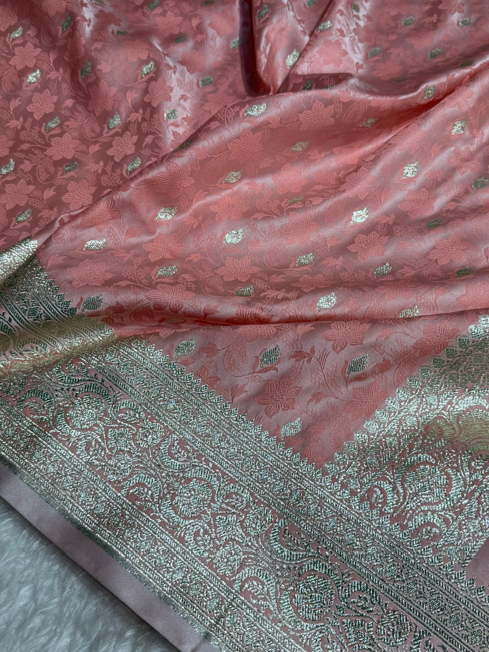 Peach Tanchoi Satin Katan Silk Saree SKTM-03