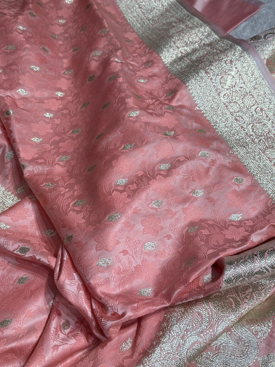 Peach Tanchoi Satin Katan Silk Saree SKTM-03