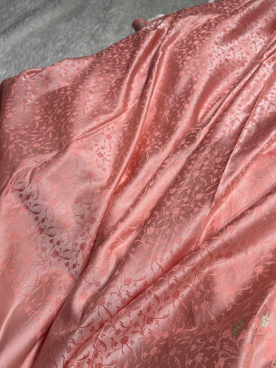 Peach Tanchoi Satin Katan Silk Saree SKTM-03