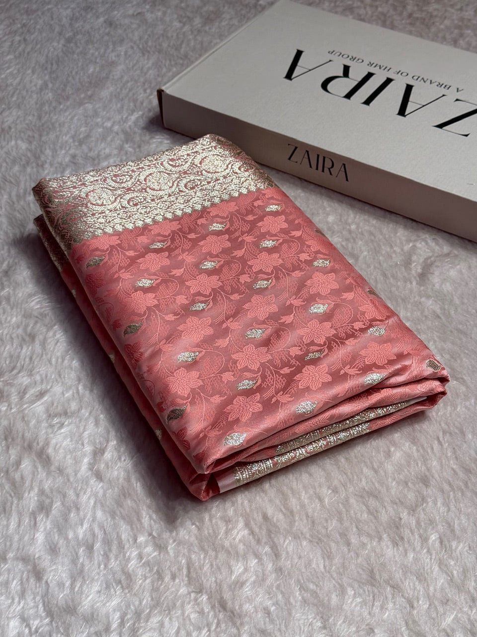 Peach Tanchoi Satin Katan Silk Saree SKTM-03