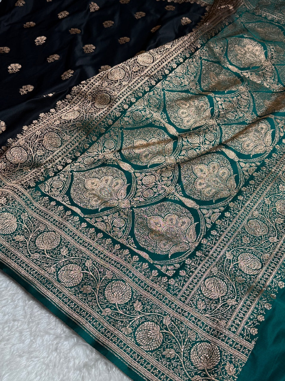 Black - Rama Banarasi Boota Katan Silk Saree