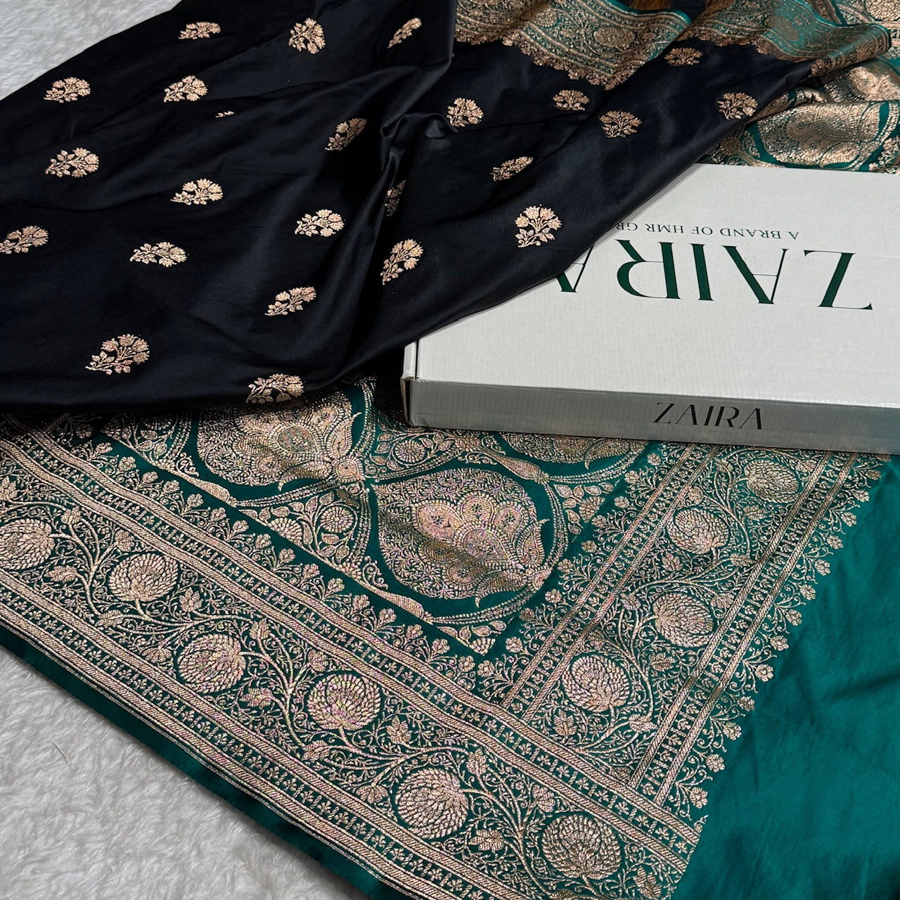 Black - Rama Banarasi Boota Katan Silk Saree