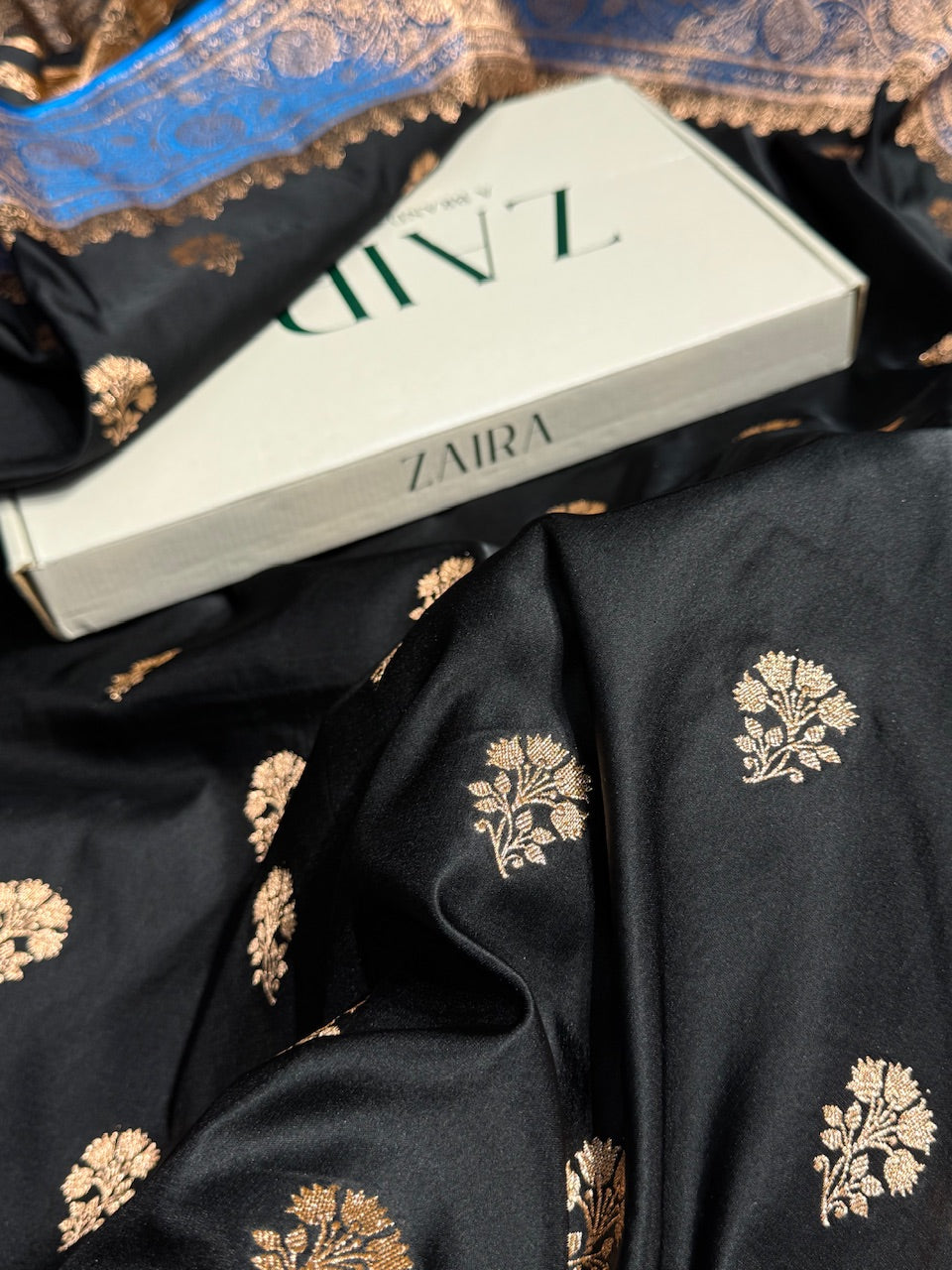 Black - Blue Banarasi Boota Katan Silk Saree