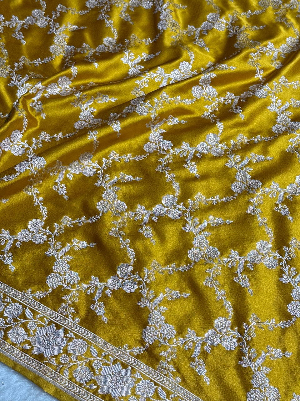 Mustard Jaal Pattern Mashru Silk Saree