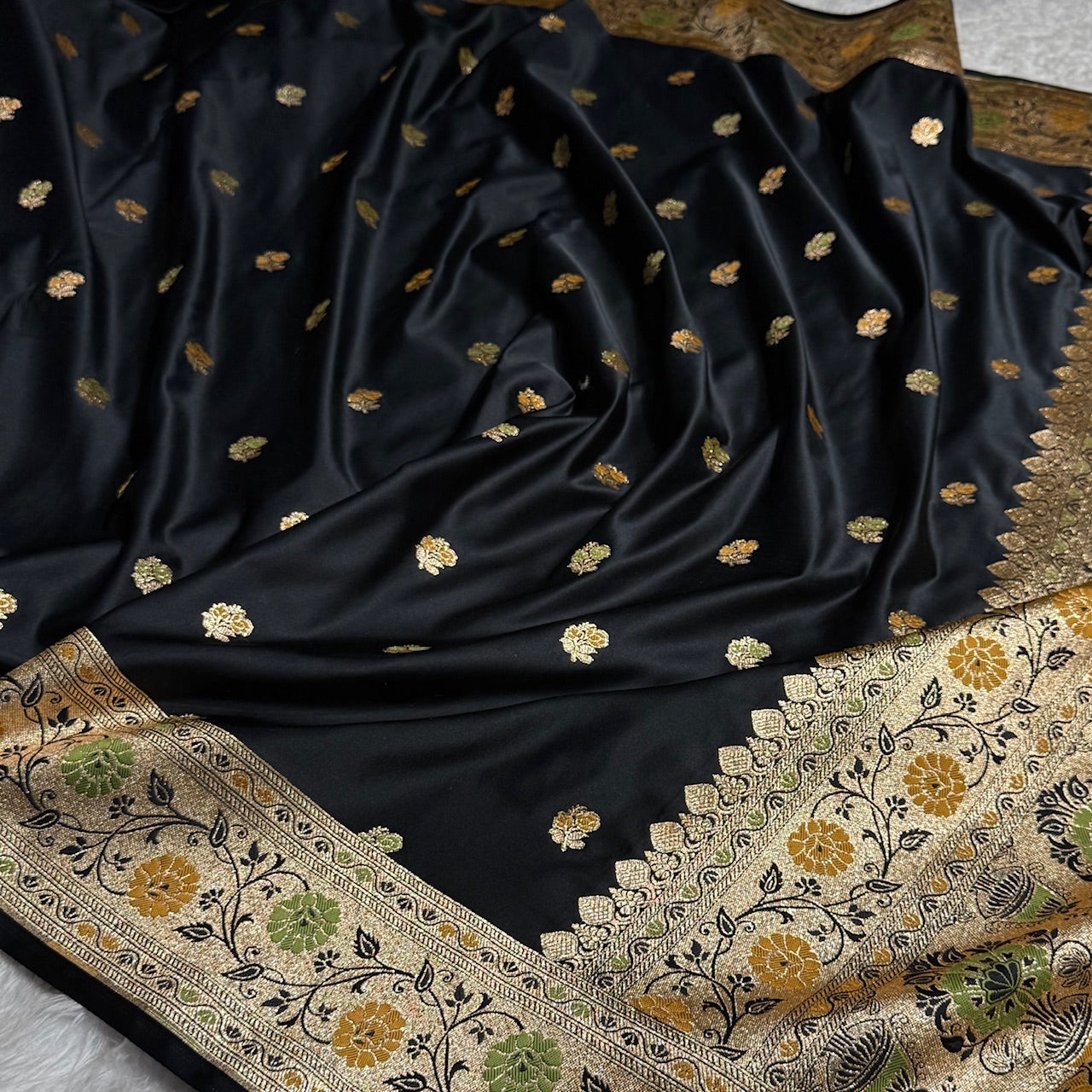 Premium Minakari Black Banarasi Booti Katan Silk Saree