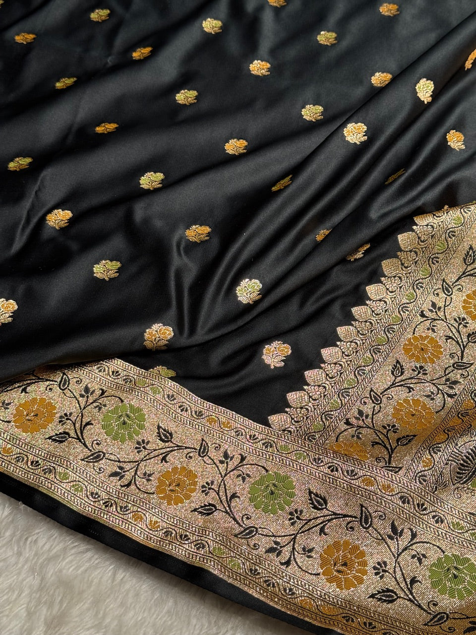 Premium Minakari Black Banarasi Booti Katan Silk Saree