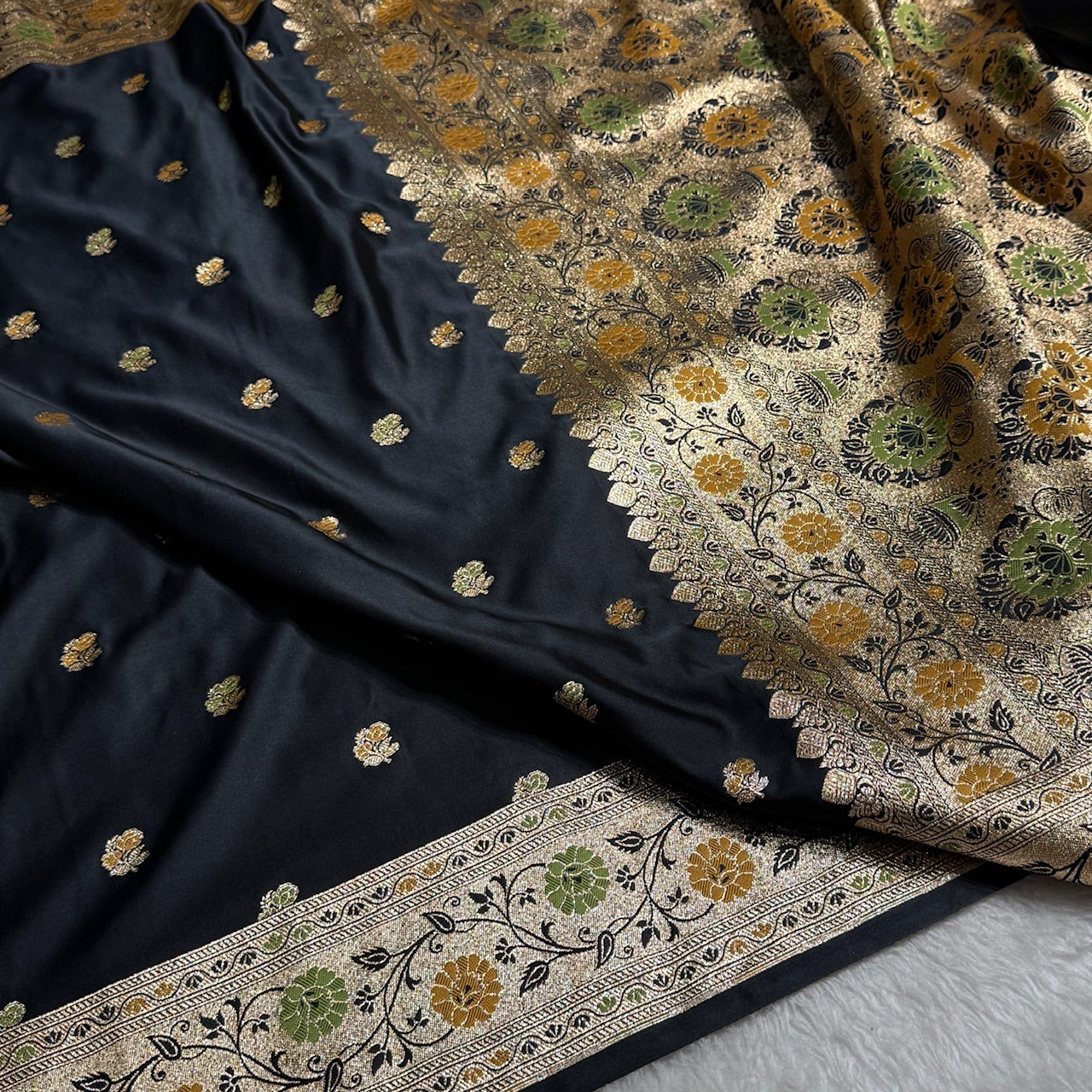Premium Minakari Black Banarasi Booti Katan Silk Saree
