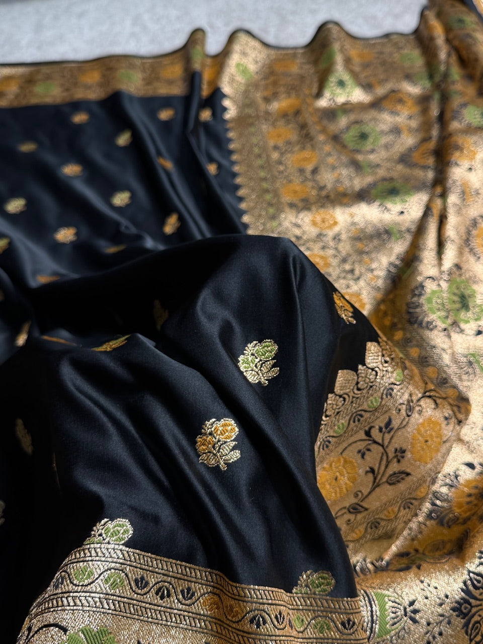 Premium Minakari Black Banarasi Booti Katan Silk Saree