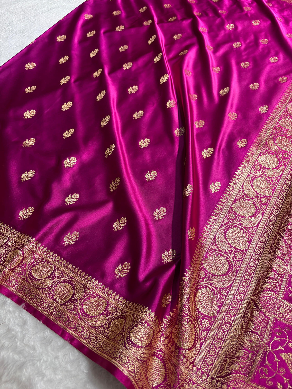 Banarasi Wine Floral Boota Pattern Satin Katan Silk Saree SK71