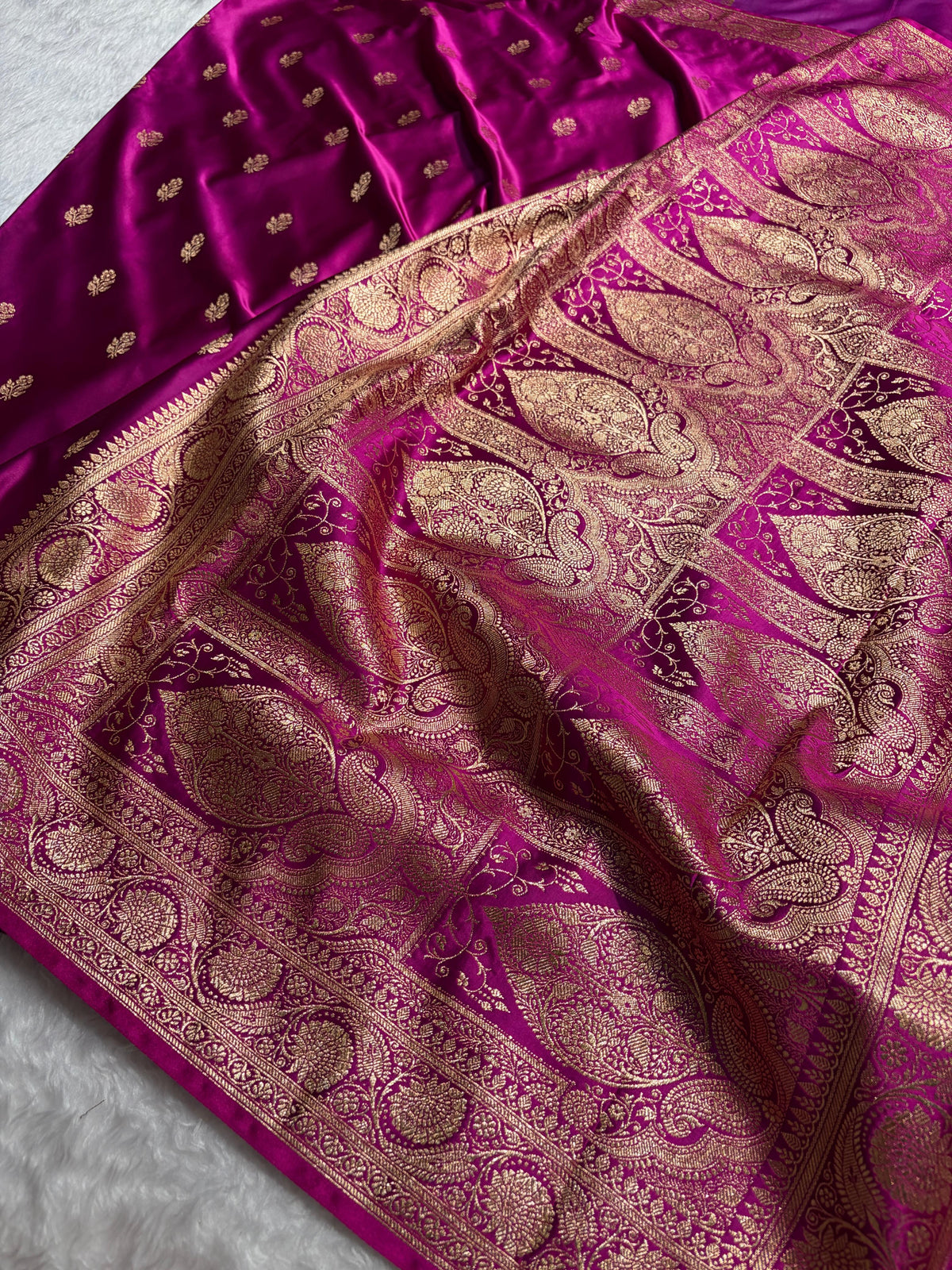 Banarasi Wine Floral Boota Pattern Satin Katan Silk Saree SK71
