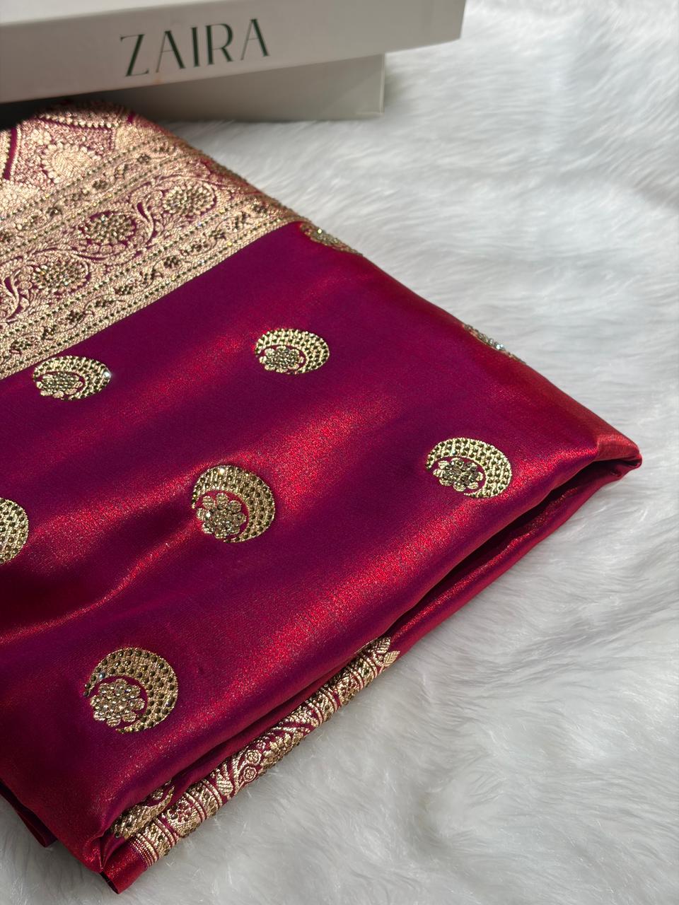 Chand Tara Reddish Magenta Chand Tara motif With Traditional Banarasi Swarovski Work BSS04 (R)