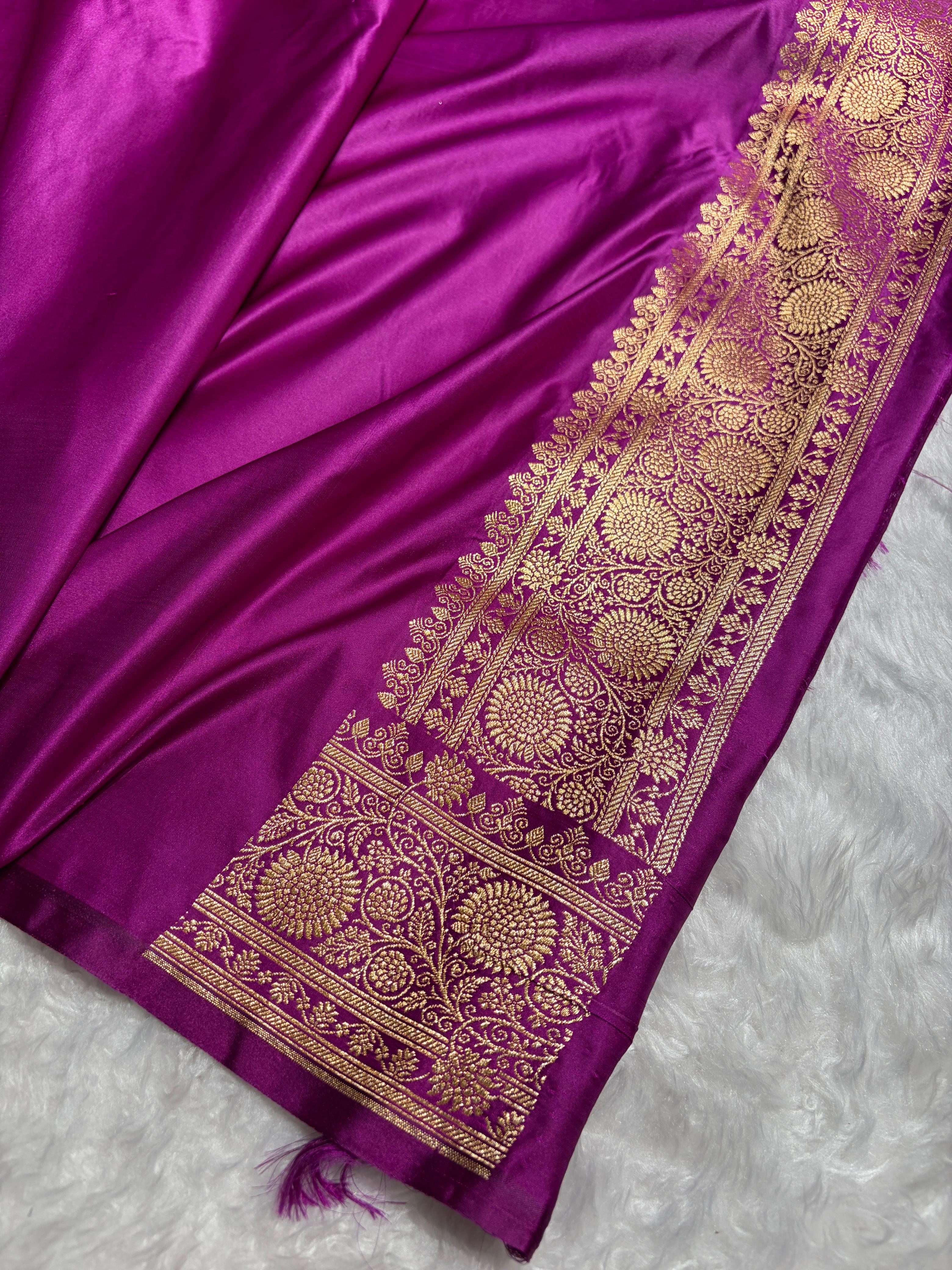 Banarasi Satin Katan Saree in Magenta Shades SK82