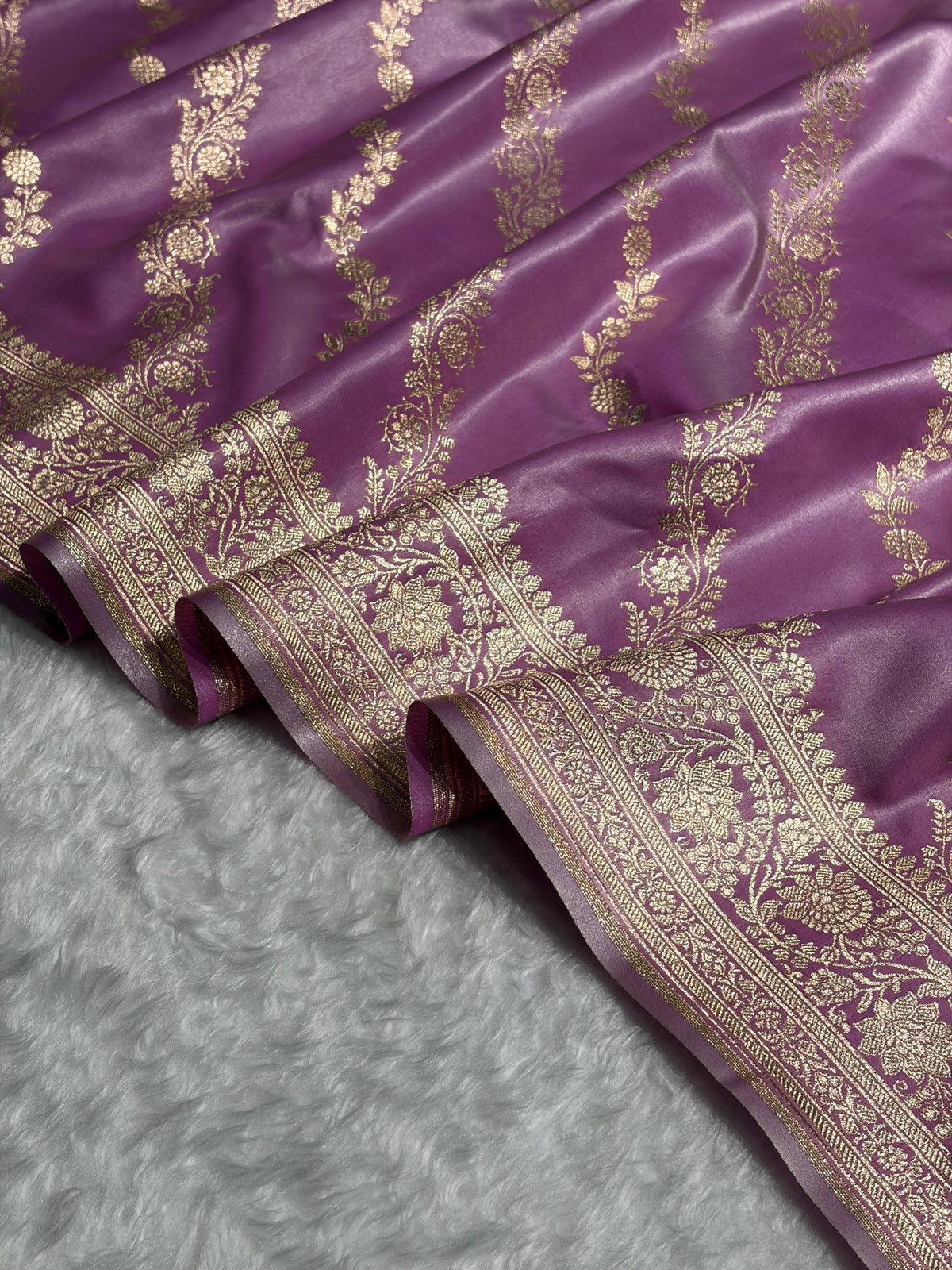 Banarasi Light Weight Satin Silk Lavender Shades SS10