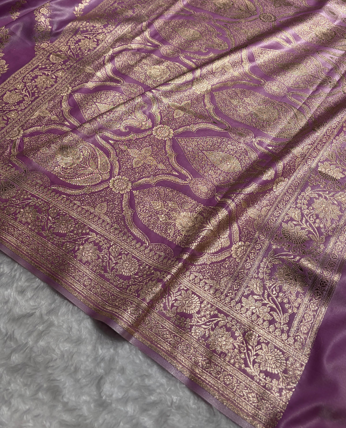 Banarasi Light Weight Satin Silk Lavender Shades SS10
