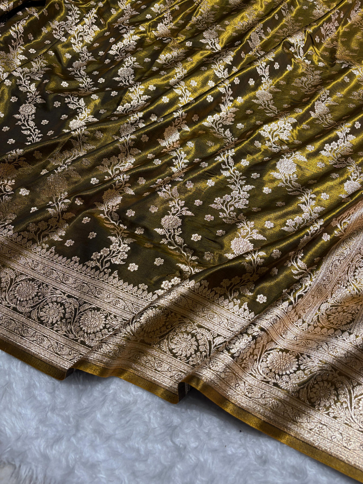 Satin Silk Saree Cross with Booti in Mehendi Green Shades SS24